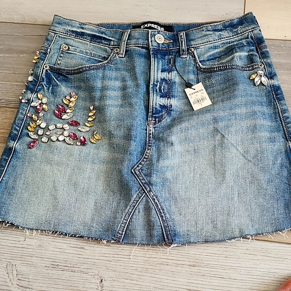 Express Blue Denim Skirt with Jewel Accents - Picture 1 of 9